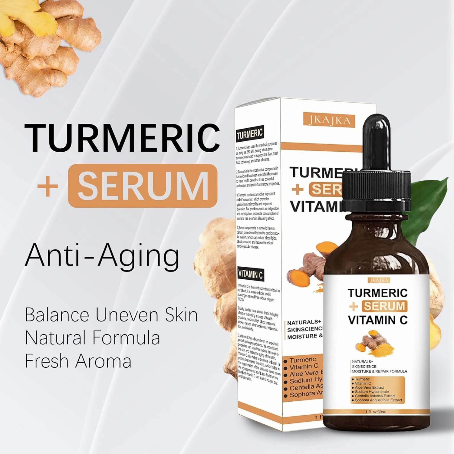 Turmeric Serum for Face & Body - All Natural Turmeric Skin Brightening Oil for Dark Spots - Cleanses Skin, Fights Acne, turmeric oil for skin lightening，for Radiant Skin (2pcs)