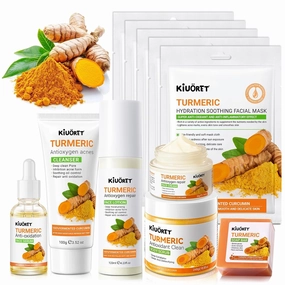 Turmeric Skincare Gift Set for Women, 11 PCS Skincare Set with Turmeric Cleanser, Soap, Scrub, Face Serum, Lotion, Cream, Facial Masks, Skin Care Sets & Kits Anti-Acne, Hydrating Skin for All Skins