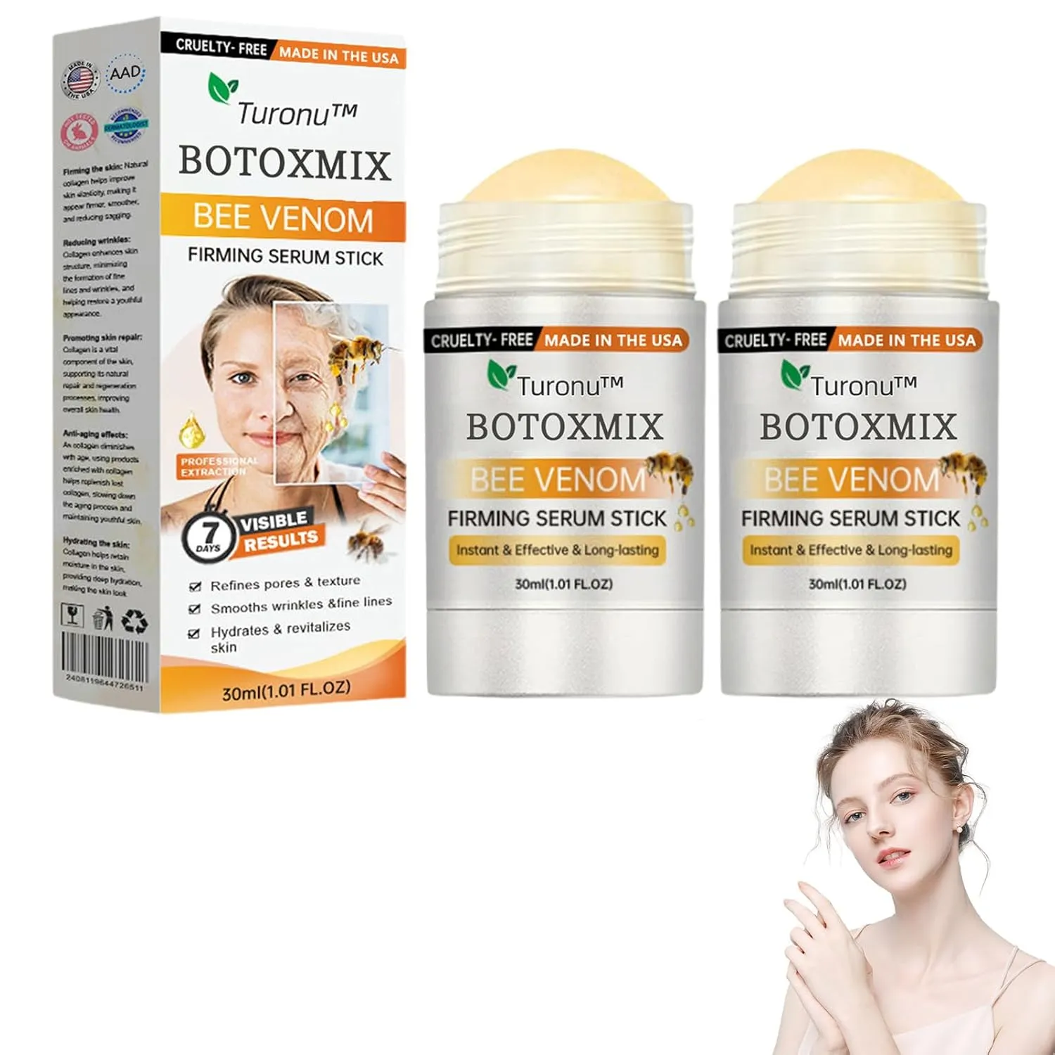 Turonu Botox Bee Venom Firming Serum Stick, Advanced Firming & Wrinkle-Reducing Cream, Skin Firming Cream For Body, Lifts, Plumps and Firms Skin, Natural Bee Venom Serum for All Skin Types (2 Pack)
