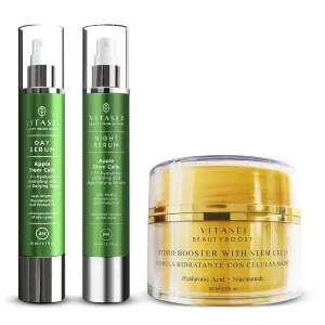 Ultimate Anti-Aging Skincare Bundle – AM Day Serum, PM Night Serum, & Beautyboost Hydro Booster Cream – Apple Stem Cells, Hyaluronic Acid, Retinol, & Niacinamide for Hydration