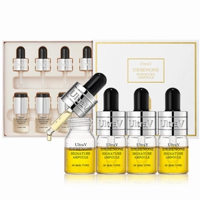 Ultra V Idebenone Signature Ampoule - Anti Aging Antioxidant Serum – Peptides, Niacinamide, Hyaluronic Acid – Anti Wrinkle, Smoothes, Softens Skin - 0.27 fl.oz 4 Packs 12,000ppm