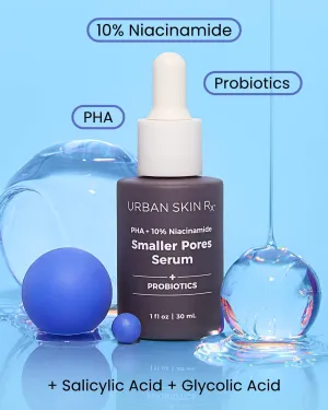 Urban Skin Rx®, PHA   10% Niacinamide Smaller Pores Serum, Tightens Pores for Clear, Brighter & Smoother Skin, Exfoliates, Decongests, and Controls Excess Oil, 1 Fl Oz.