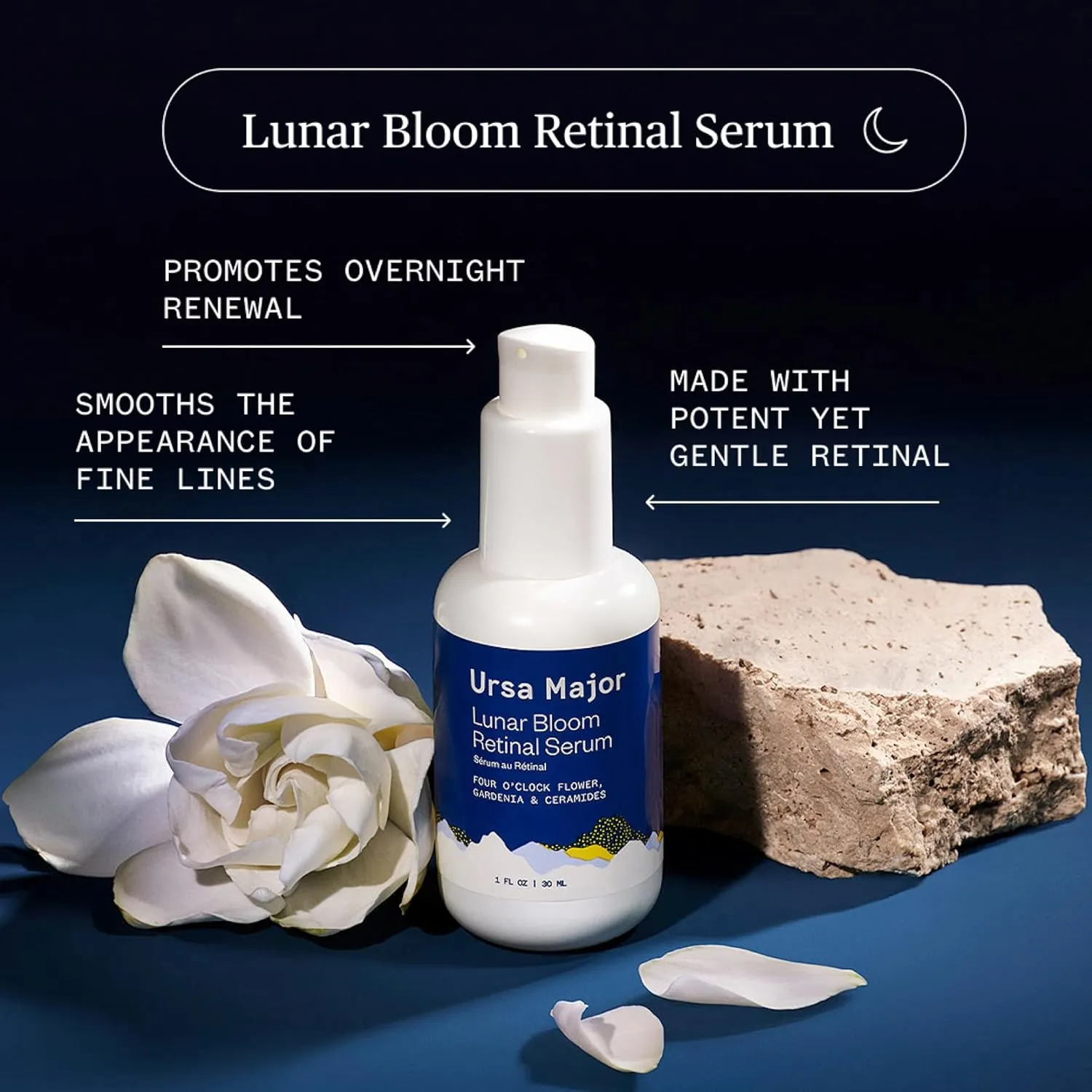 Ursa Major Lunar Bloom Retinal Serum | Potent & Gentle Facial Moisturizer | Smooth Fine Lines & Wrinkles | Vegan & Cruelty-Free | For All Skin Types | 1.0 ounce