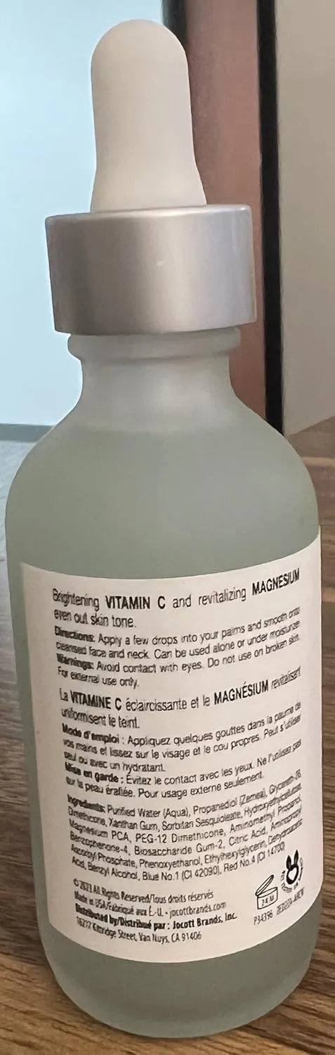 Valjean Labs Facial Serum, Glow | Vitamin C   Magnesium | Helps to Brighten and Clear Skin, Even Tone and Prevent Wrinkles | Paraben Free, Cruelty Free, Made in USA (1.83 oz)