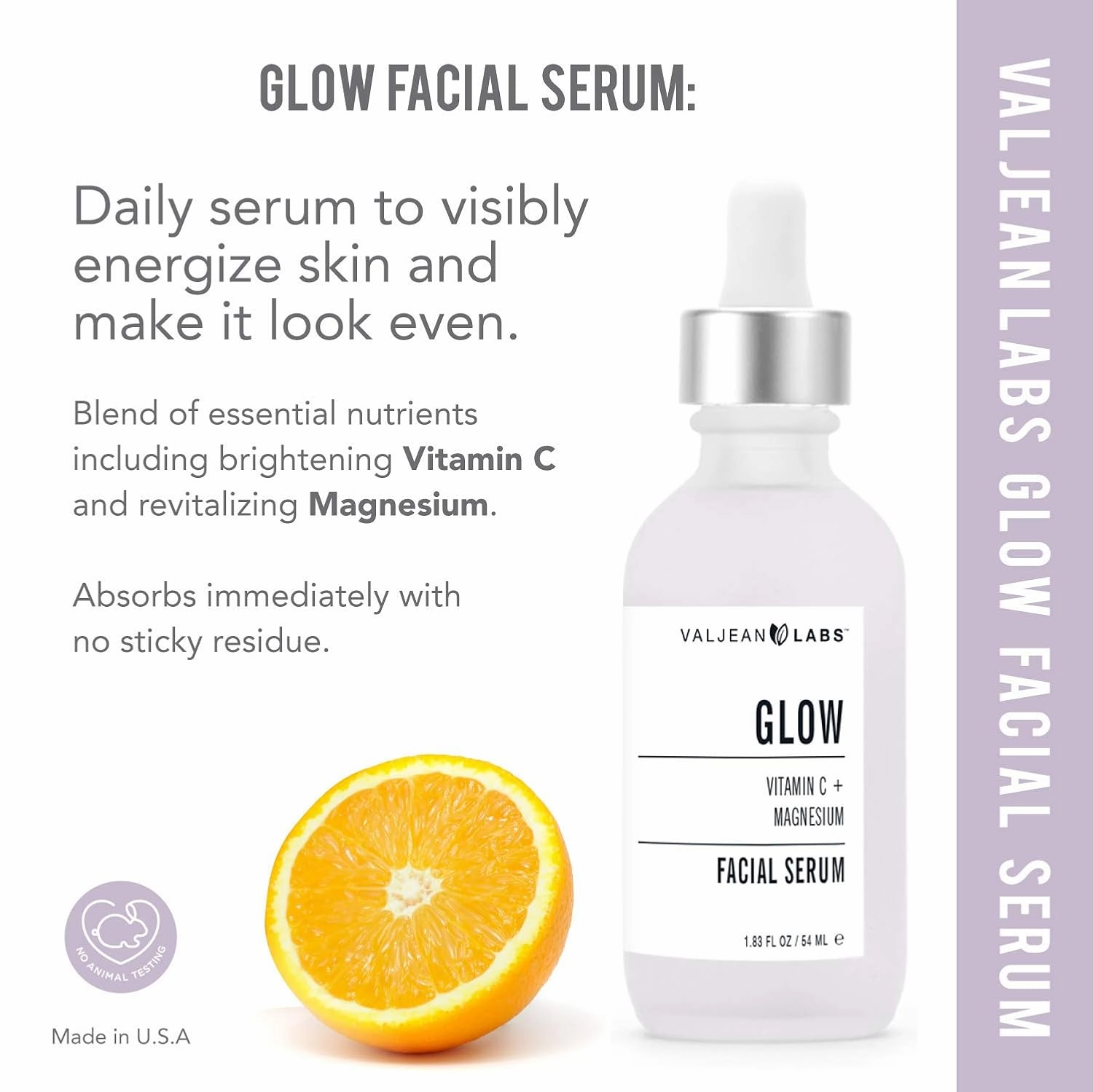 Valjean Labs Facial Serum, Glow | Vitamin C   Magnesium | Helps to Brighten and Clear Skin, Even Tone and Prevent Wrinkles | Paraben Free, Cruelty Free, Made in USA (1.83 oz, 2 Pack)