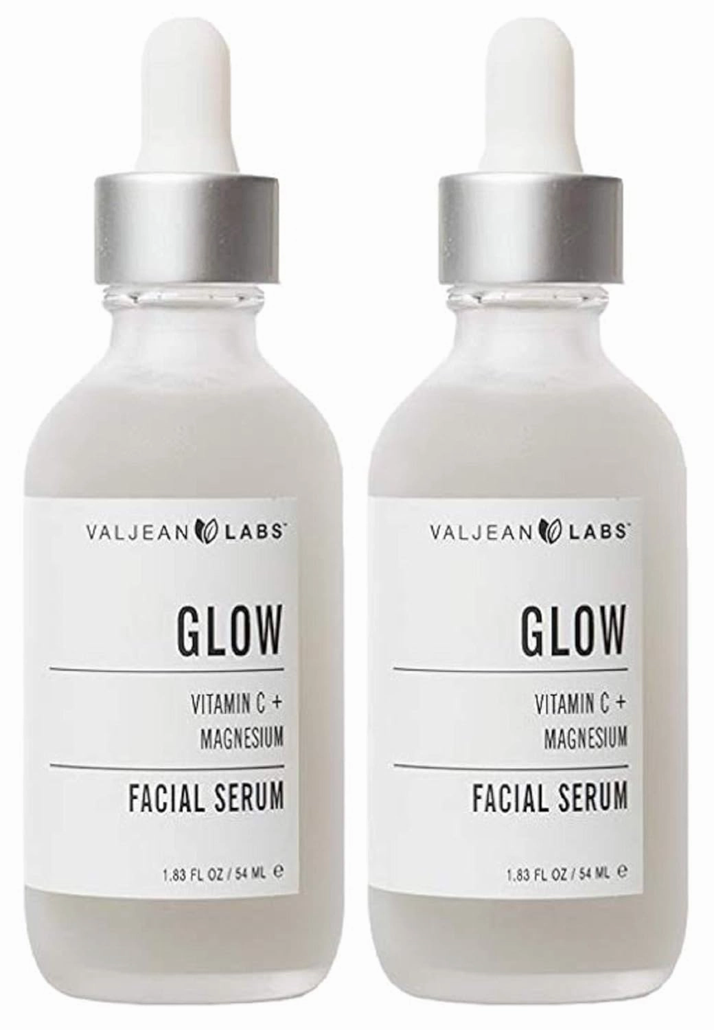 Valjean Labs Facial Serum, Glow | Vitamin C   Magnesium | Helps to Brighten and Clear Skin, Even Tone and Prevent Wrinkles | Paraben Free, Cruelty Free, Made in USA (1.83 oz, 2 Pack)