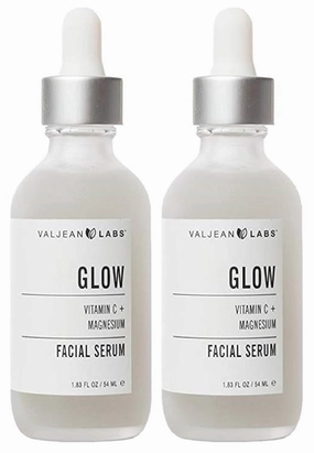 Valjean Labs Facial Serum, Glow | Vitamin C   Magnesium | Helps to Brighten and Clear Skin, Even Tone and Prevent Wrinkles | Paraben Free, Cruelty Free, Made in USA (1.83 oz, 2 Pack)