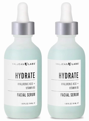 Valjean Labs Facial Serum, Hydrate | Hyaluronic Acid   Vitamin B5 | Helps to Hydrate and Plump Skin and Restore Elasticity | Paraben Free, Cruelty Free, Made in USA (1.83 oz, 2 Pack)