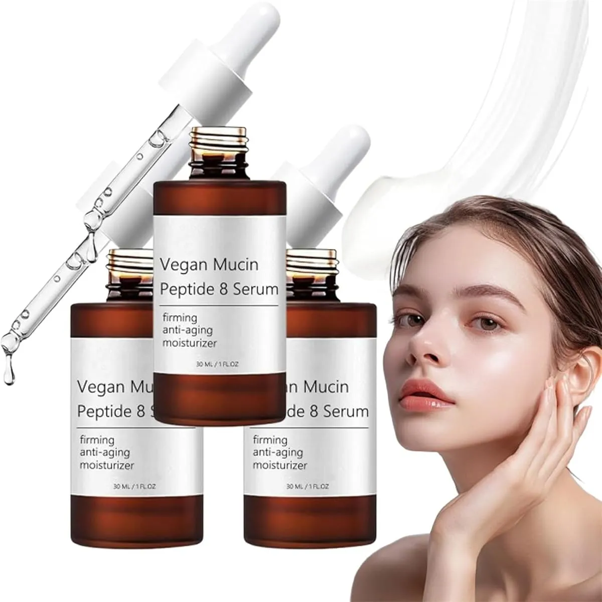 Vegan Mucin Peptide 8 Serum,2025 New Formula Vegan Mucin Peptide 8 Cream,Vegan Mucin Firming & Anti-Aging Moisture Facial Skin Care,Firming,Anti-Aging, Moisture (3 Pcs)