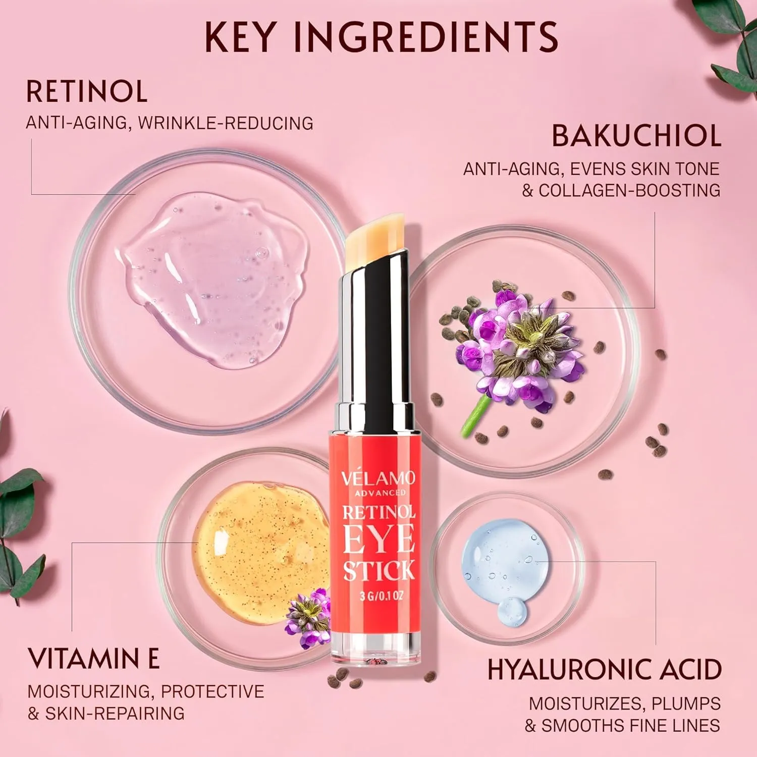 VELAMO ADVANCED Retinol Eye Stick: Retinol Under Eye Cream for Dark Circles and Puffiness with 1% Bakuchiol - Anti Aging Balm Stick Reduces Fine Lines Wrinkles Under Eye Bags in 4-8 Weeks - 2 Packs