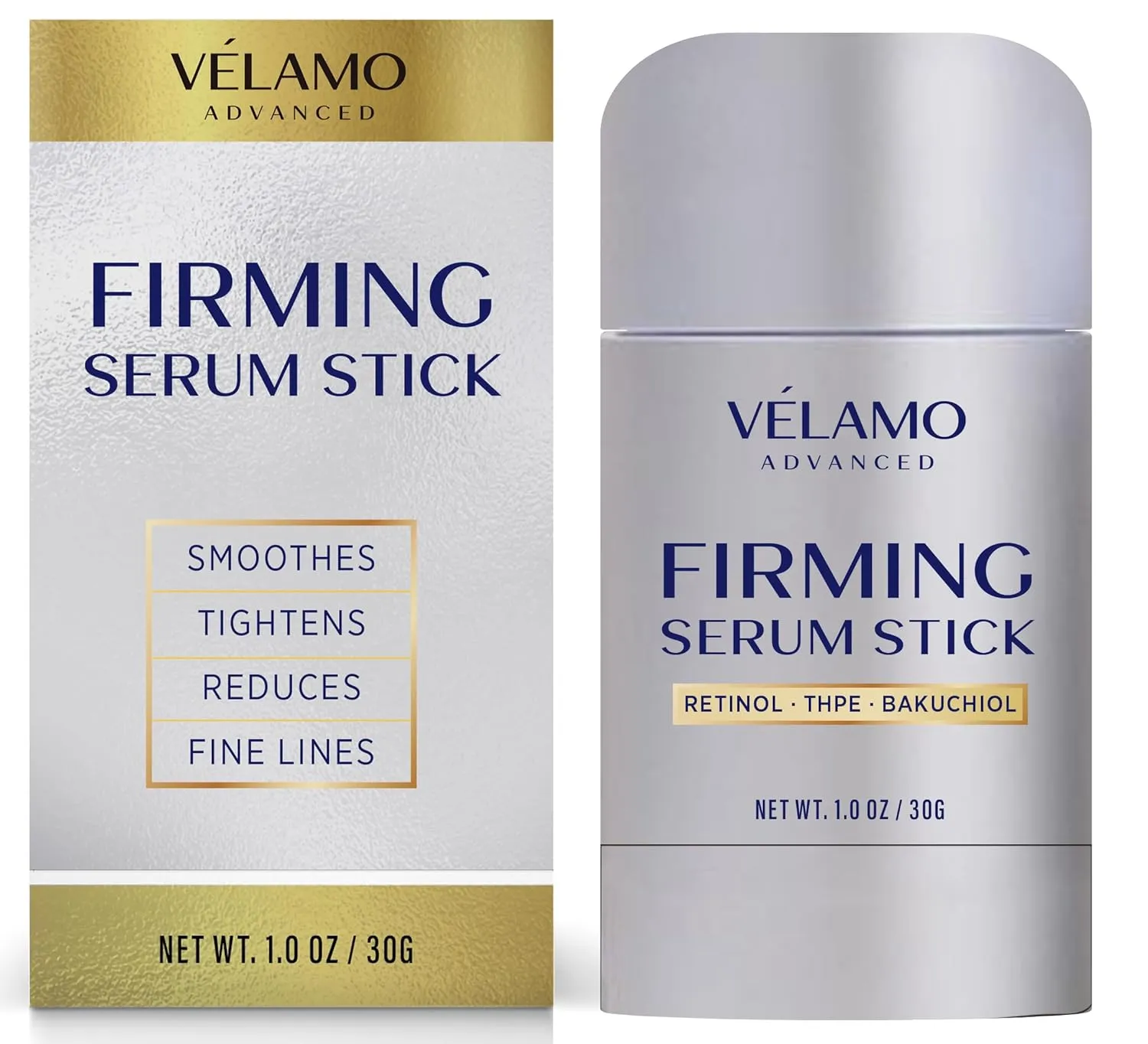 VELAMO Retinol Firming Serum Stick: Instant Face Lift Cream for Neck & Chest - Visibly Tightens Firms Smooths Wrinkles & Fine Lines in 4-8 Weeks with Bakuchiol, THPE & Antioxidants, Fragrance Free 1oz