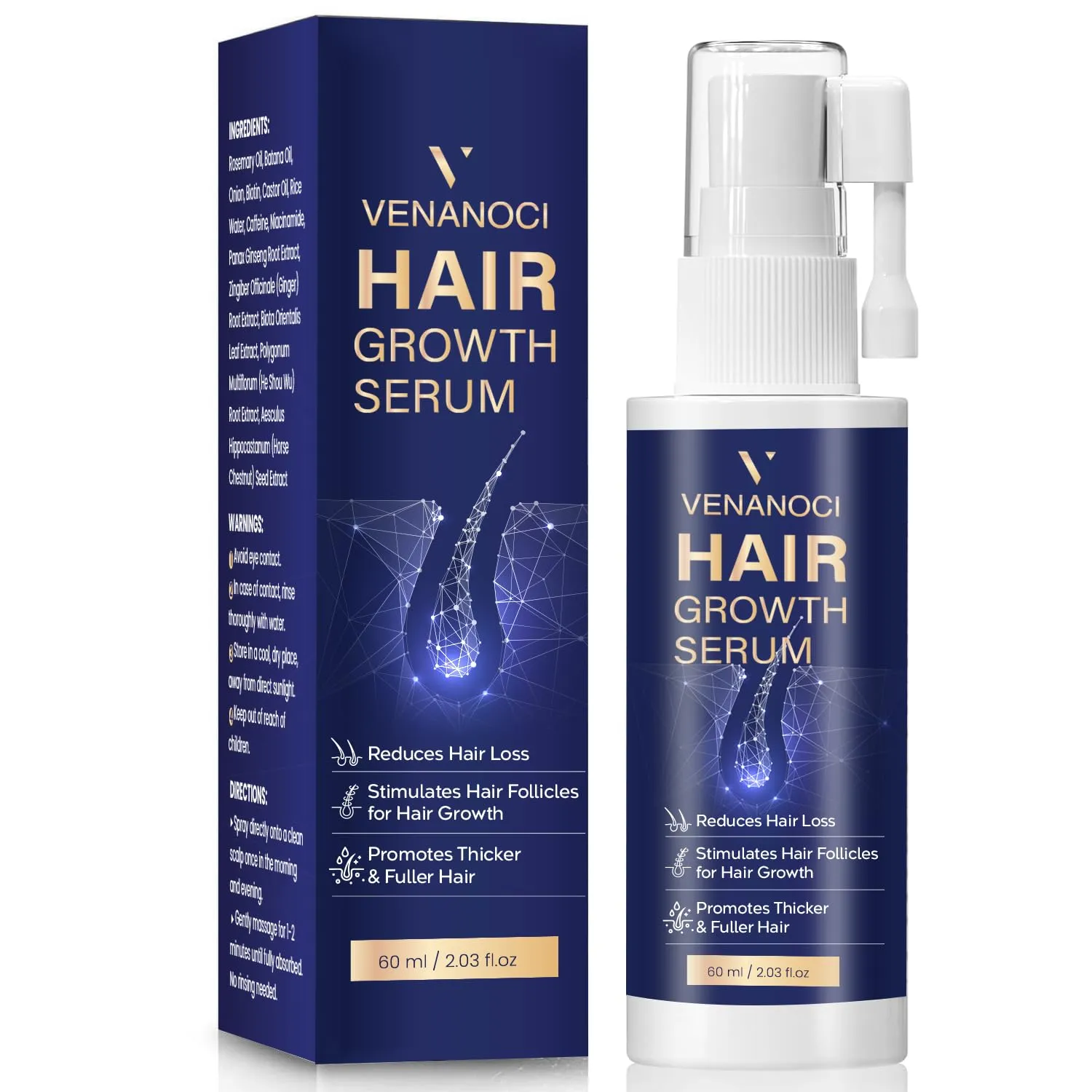 VENANOCI Hair Growth Serum Spray: with Rosemary, Biotin, Batana Oil & Rice Water – Natural Anti-Hair Loss Treatment for Thinning Hair – Promotes Thicker, Fuller Hair for Women & Men – All Hair Types
