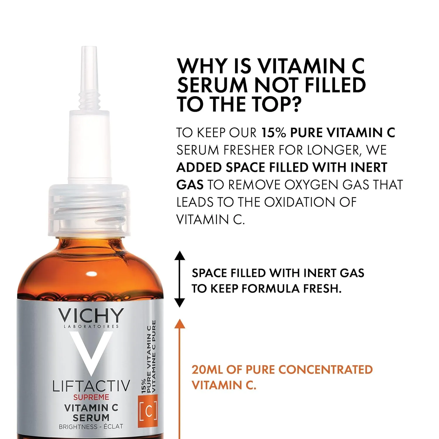 Vichy LiftActiv Vitamin C Serum For Face, Brightening Serum With Pure Vitamin C   Hyaluronic Acid   Vitamin E, Reduces Fine Lines, Smooths Skin Texture, Improves Radiance, Anti Aging