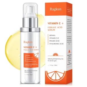 Vitamin C 20% Serum for Face, CE Ferulic Acid, Hyaluronic Acid Serum for face,Retinol, Dark Spot Remover for Face Hydrate & Plump Skin Care Anti Aging Wrinkle Brightening Skincare -1 Fl Oz.