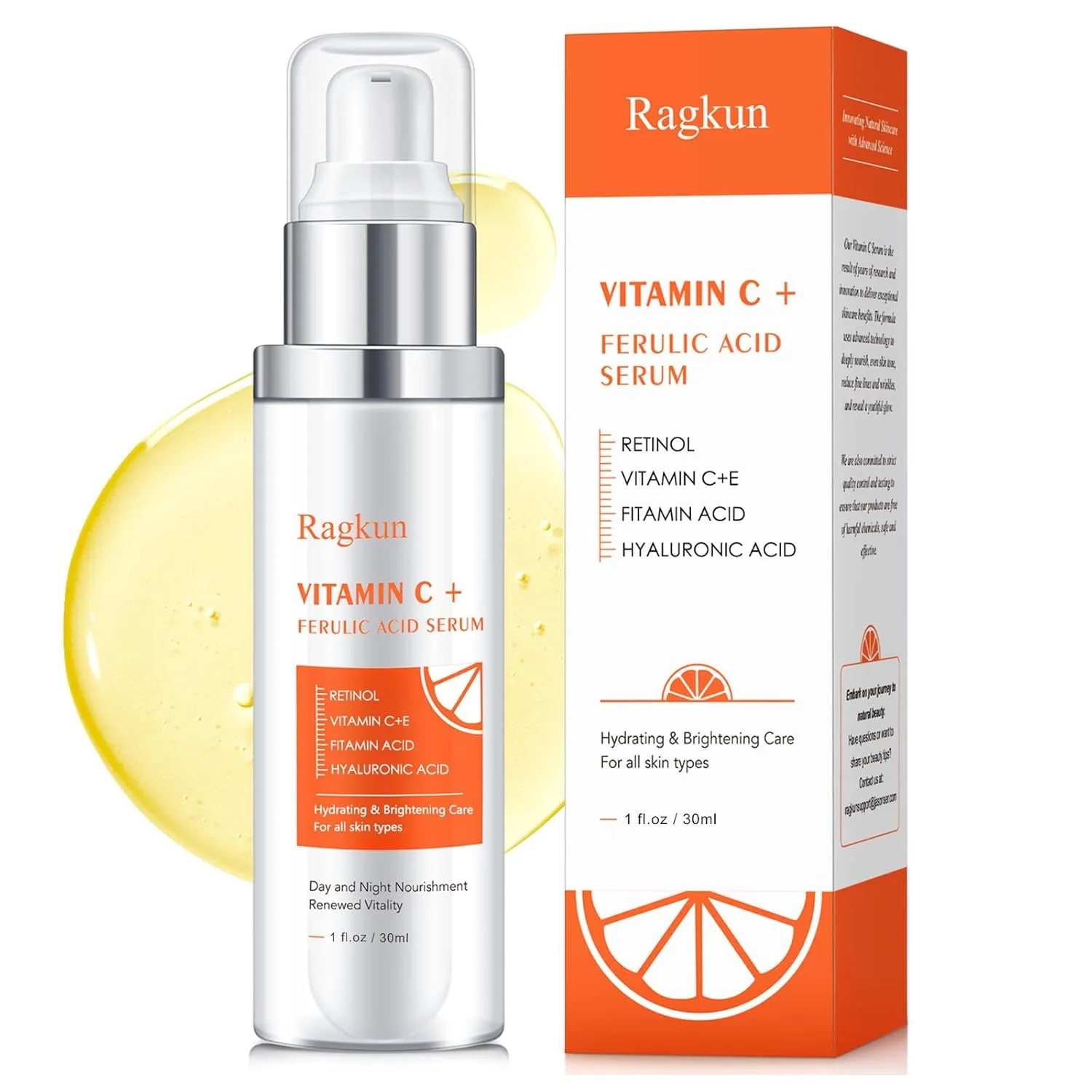 Vitamin C 20% Serum for Face, CE Ferulic Acid, Hyaluronic Acid Serum for face,Retinol, Dark Spot Remover for Face Hydrate & Plump Skin Care Anti Aging Wrinkle Brightening Skincare -1 Fl Oz.