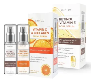 Vitamin C & Collagen   Retinol & Vitamin E Facial Serum Set - Dermatologist Tested, Anti-Aging, Dark Spot Remover, Brightening - Cruelty-Free, Clean Beauty, Korean Skincare - 1.69 oz (2-Pack)