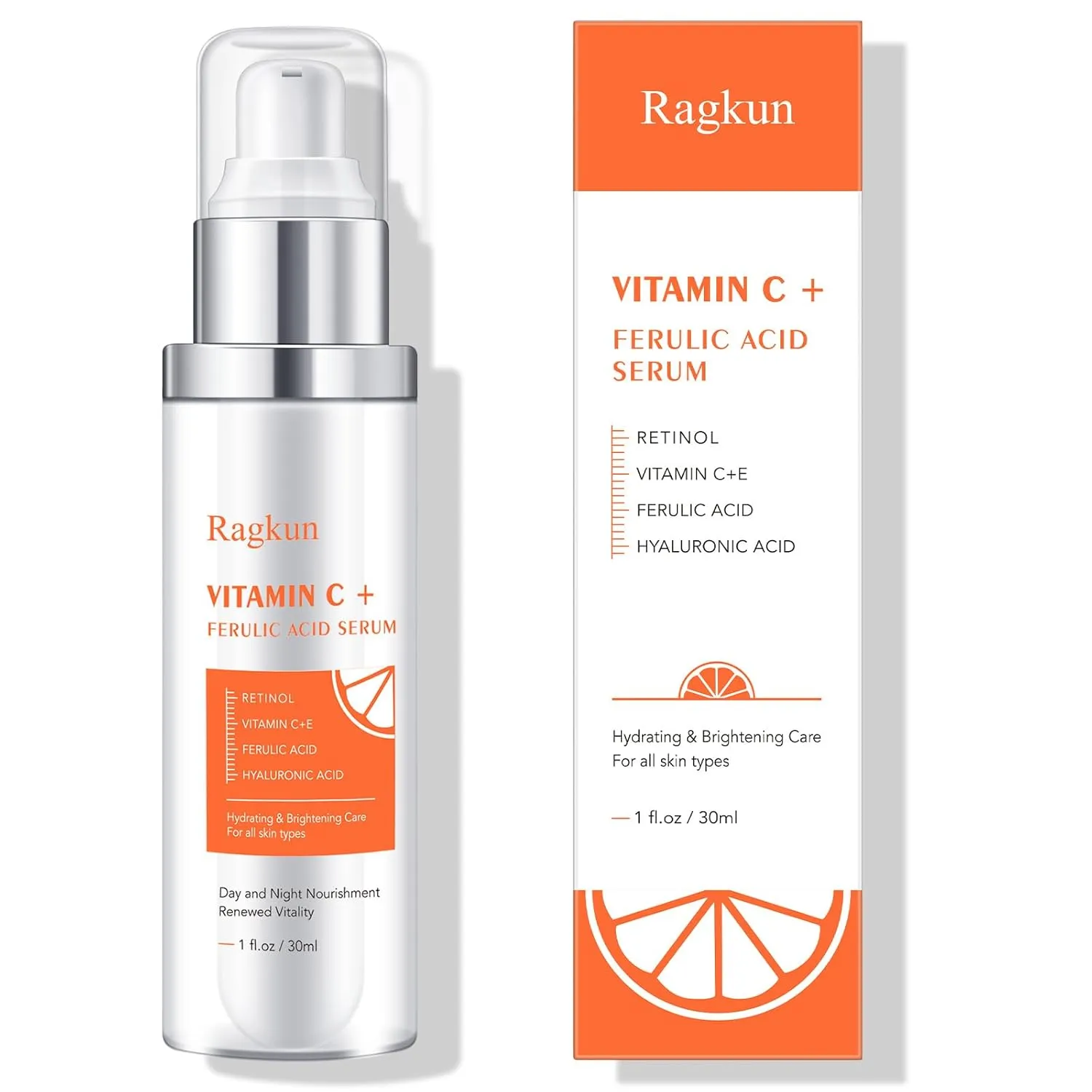 Vitamin C Serum, CE Ferulic Acid, Hyaluronic Acid, Retinol, Dark Spot Remover for Face Hydrate & Plump Skin Care Anti Aging Wrinkle Brightening-1 Fl Oz.