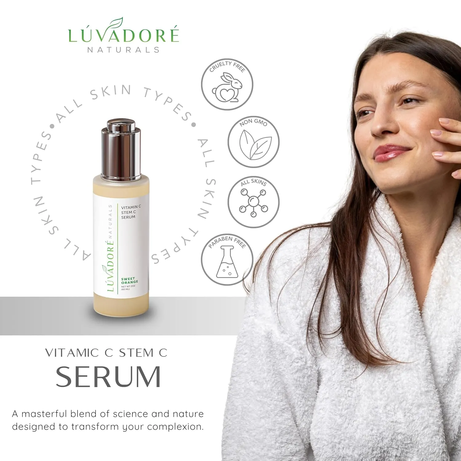 Vitamin C Serum for Face & Neck 2oz - 20% Vit C Serum Face, Reduces Dark Spots, Firms Skin with Orange Stem Cells, Plant Based Vitamin C, Anti-Aging, Natural Clean Beauty