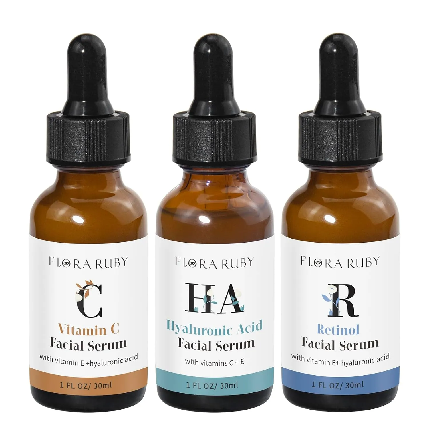 Vitamin C Serum, Retinol Serum & Hyaluronic Acid Serum for Face Skin Care Set Facial Serum, Power Face Serums for Sensitive Skin, Fine Lines& Wrinkles - 3 count of 1 Fl Oz
