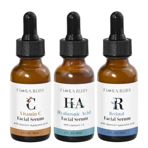 Vitamin C Serum, Retinol Serum & Hyaluronic Acid Serum for Face Skin Care Set Facial Serum, Power Face Serums for Sensitive Skin, Fine Lines& Wrinkles - 3 count of 1 Fl Oz