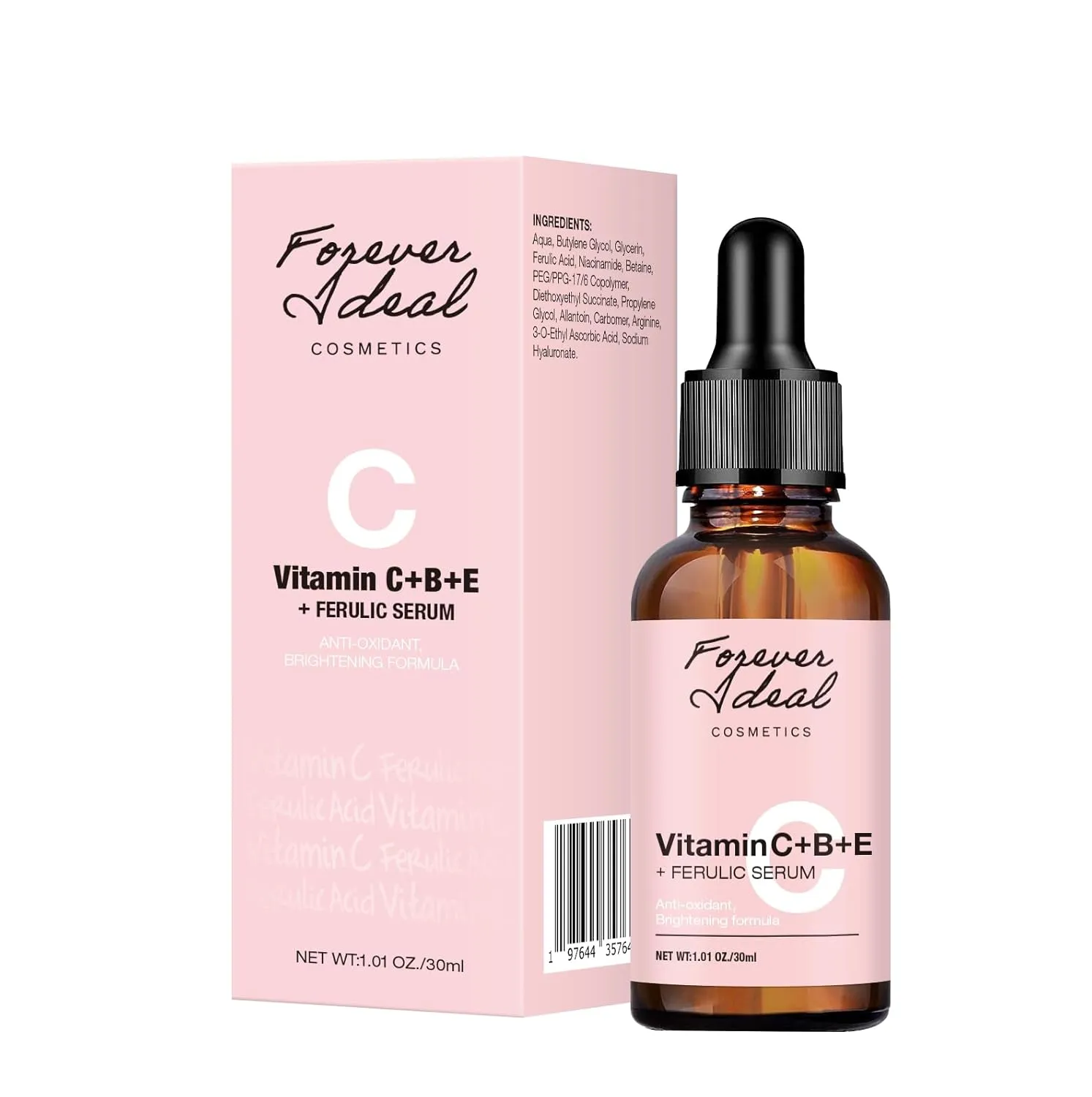 Vitamin C Serum with Ferulic Acid - Anti-Aging Skin Care Face Serum - Hyaluronic Acid - Vitamin E - Brightening Serum for Dark Spots - Reduced Fine Lines & Wrinkless - 1.01 Fl Oz