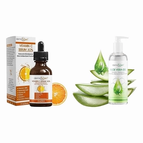 Vitamin C Face Serum & Aloe Vera Gel Bundle – Hydrating & Nourishing Skincare Duo with Hyaluronic Acid, Witch Hazel, and Vitamin E – Gentle, Organic Daily Moisturizers for Face & Body