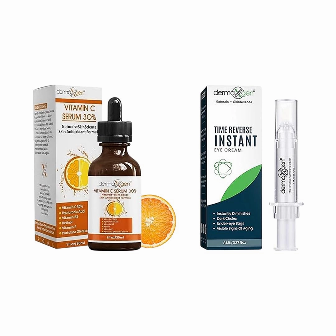 Vitamin C Face Serum & Eye Cream Bundle – Hydrating Facial Serum with Hyaluronic Acid   Advanced Eye Cream for a Refreshed, Youthful Look – Skincare Duo for Daily Beauty Routine