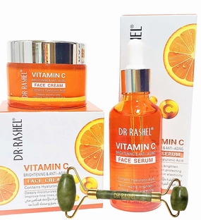 Vitamin C Face Serum And Vitamin C Face Cream Variety Pack | Hyaluronic Acid, Anti Aging and Collagen Essence   1 Jade Roller Face Massager