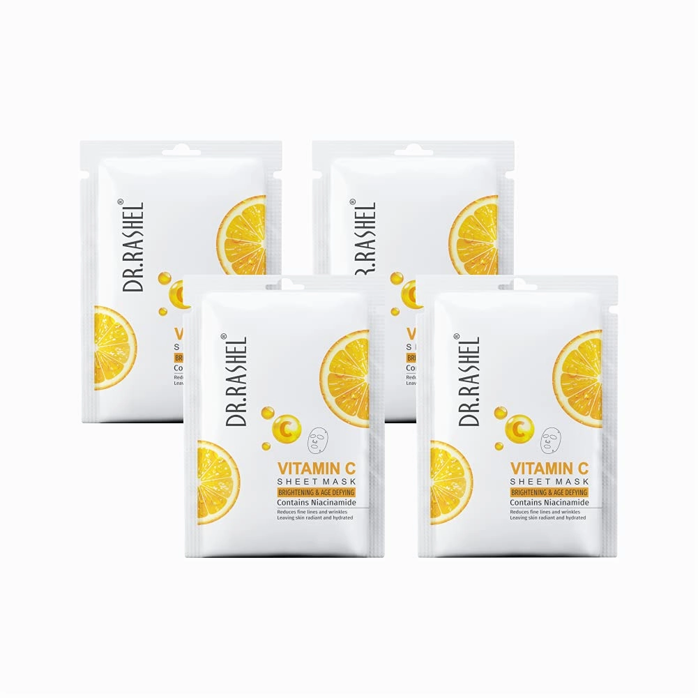 Vitamin C Face Sheet Mask With Serum For Women And Men | All Skin Types | Deep Cleansing & Oil Control | Repairing & Nourishment | Paraben Free | Pack Of 4