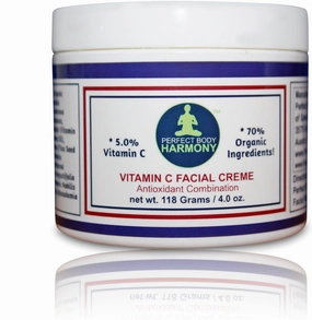 Vitamin C Facial Creme. Facial Cream with Natural Ingredients Including 5% Vitamin C and 70% Organic (Organic Aloe, Sunflower, Coconut, Cocoa, Jojoba, Primrose, Rosehip Seed, Gotu Kola, Dandelion)