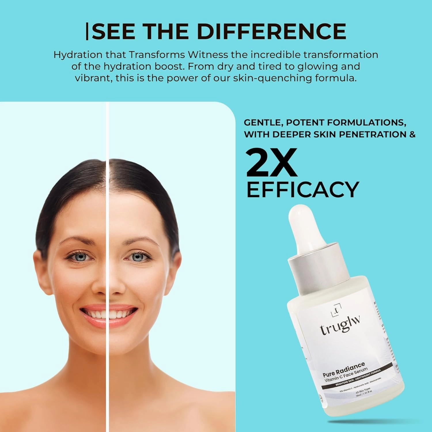 Vitamin C Facial Serum with Hyaluronic Acid and Niacinamide, Anti-Aging Skin Brightening Formula, 30ml