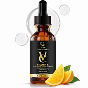 Vitamin C Facial Serum with Vitamin E, Hyaluronic Acid, and Aloe Vera, for Skin Brightening, Dark Spot Reducing, Evening Skin Tone Formula in a 1 fl oz Glass Bottle