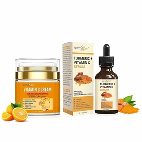 Vitamin C Moisturizing Cream & Turmeric Vitamin C Serum Bundle – Organic Hydration & Radiance for Dull, Dry, Sensitive or Oily Skin – Lightweight, Glow-Enhancing Skincare – 1.7   2 FL OZ
