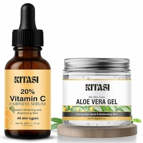 Vitamin C Serum 30 ml & AloeVera Gel 200 gm, Brightening and Moisturizing, skin care combo