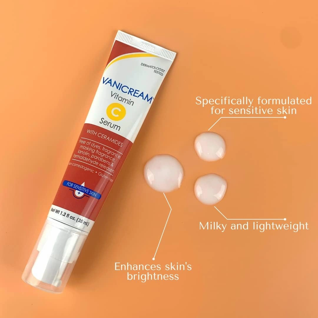 Vitamin C Serum - Free of Dyes, Fragrance, Masking Fragrance, Lanolin, Parabens & Formaldehyde Releasers - for Sensitive Skin - 1.2 Fl Oz