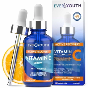 Vitamin C Serum for Face 20% Hyaluronic Acid, Niacinamide, Vitamin E, Collagen Peptides - Skin Brightening Solution for Wrinkles, Dark Spots, Fine Lines - Anti Aging Stem Cell Serum for Face, 1 oz