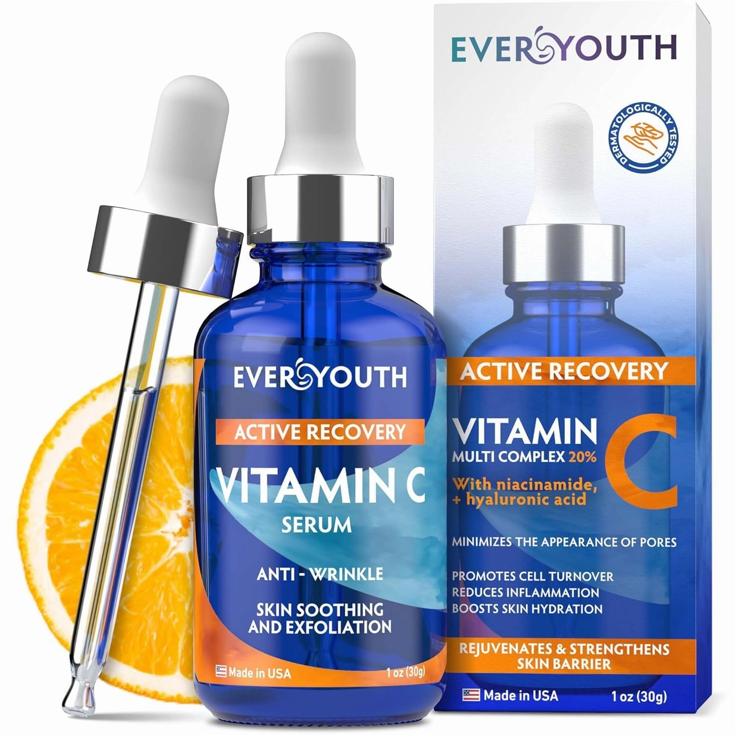 Vitamin C Serum for Face 20% Hyaluronic Acid, Niacinamide, Vitamin E, Collagen Peptides - Skin Brightening Solution for Wrinkles, Dark Spots, Fine Lines - Anti Aging Stem Cell Serum for Face, 1 oz