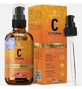 Vitamin C Serum for Face & Eyes – Brightening & Anti-Aging Formula with Hyaluronic Acid & Vitamin E – Fades Dark Spots, Fine Lines & Wrinkles – Hydrating Facial Serum – 2 oz (60ml)