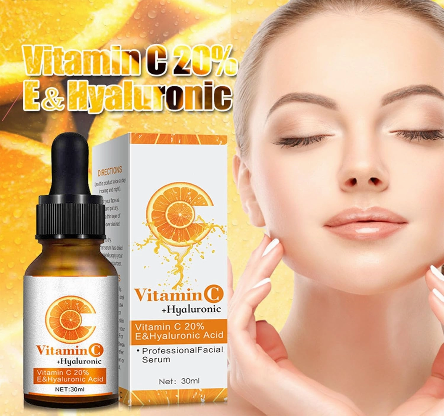 Vitamin C Serum For Face, Powerful 20% Vit C Serum, Brightening Anti-Aging Facial Serums, Reduces Dark Spots & Wrinkles, Combats Dry Skin, Facial Serums Skin Care Women/Men (2PC)