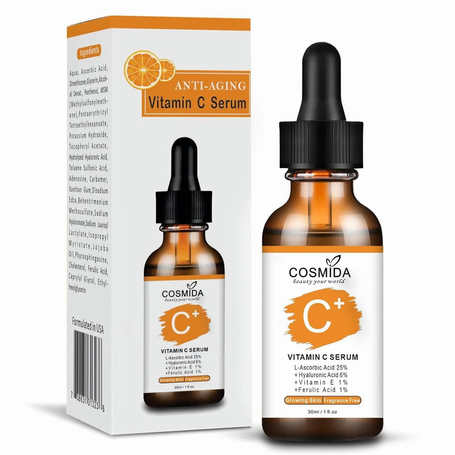 Vitamin C Serum for face with Hyaluronic Acid, Collagen Anti Aging Serum for Glow,Dark Spots,Acne,Wrinkle & Fine Lines,Korean Skincare Brightening Serum with Ferulic Acid Fragrance free 1fl.oz