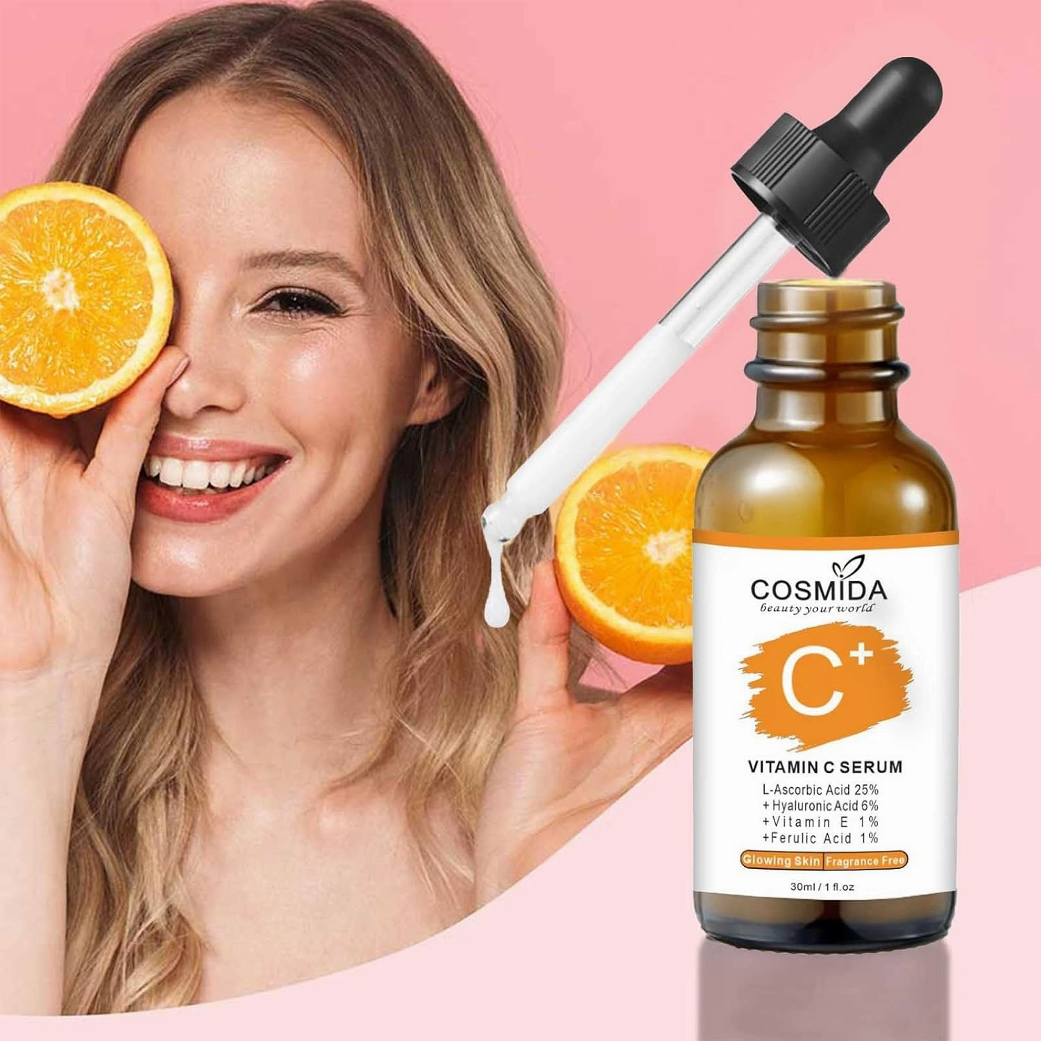Vitamin C Serum for face with Hyaluronic Acid, Collagen Anti Aging Serum for Glow,Dark Spots,Acne,Wrinkle & Fine Lines,Korean Skincare Brightening Serum with Ferulic Acid Fragrance free 1fl.oz