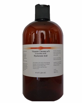 Vitamin C Skin Serum 20% (L-Ascorbic Acid) with Pure Hyaluronic Acid Anti Aging Serum (16oz)