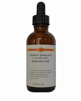 Vitamin C Skin Serum 20% (L-Ascorbic Acid) with Pure Hyaluronic Acid Anti Aging Serum (2oz)