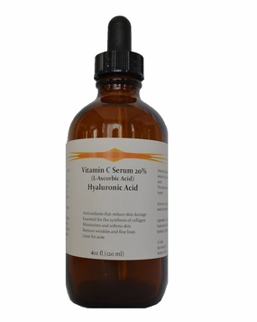 Vitamin C Skin Serum 20% (L-Ascorbic Acid) with Pure Hyaluronic Acid Anti Aging Serum (4oz)