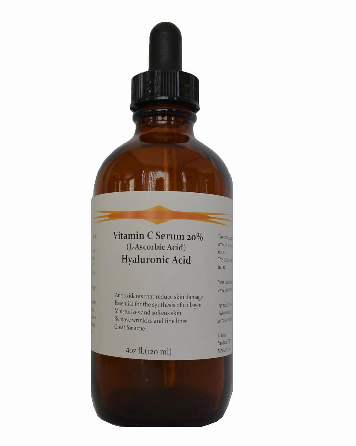 Vitamin C Skin Serum 20% (L-Ascorbic Acid) with Pure Hyaluronic Acid Anti Aging Serum (4oz)