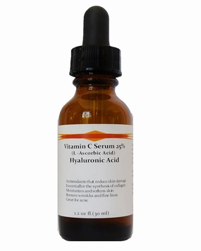 Vitamin C Skin Serum 25% (L-ascorbic Acid) with Pure Hyaluronic Acid Anti Aging Serum (1.2oz)