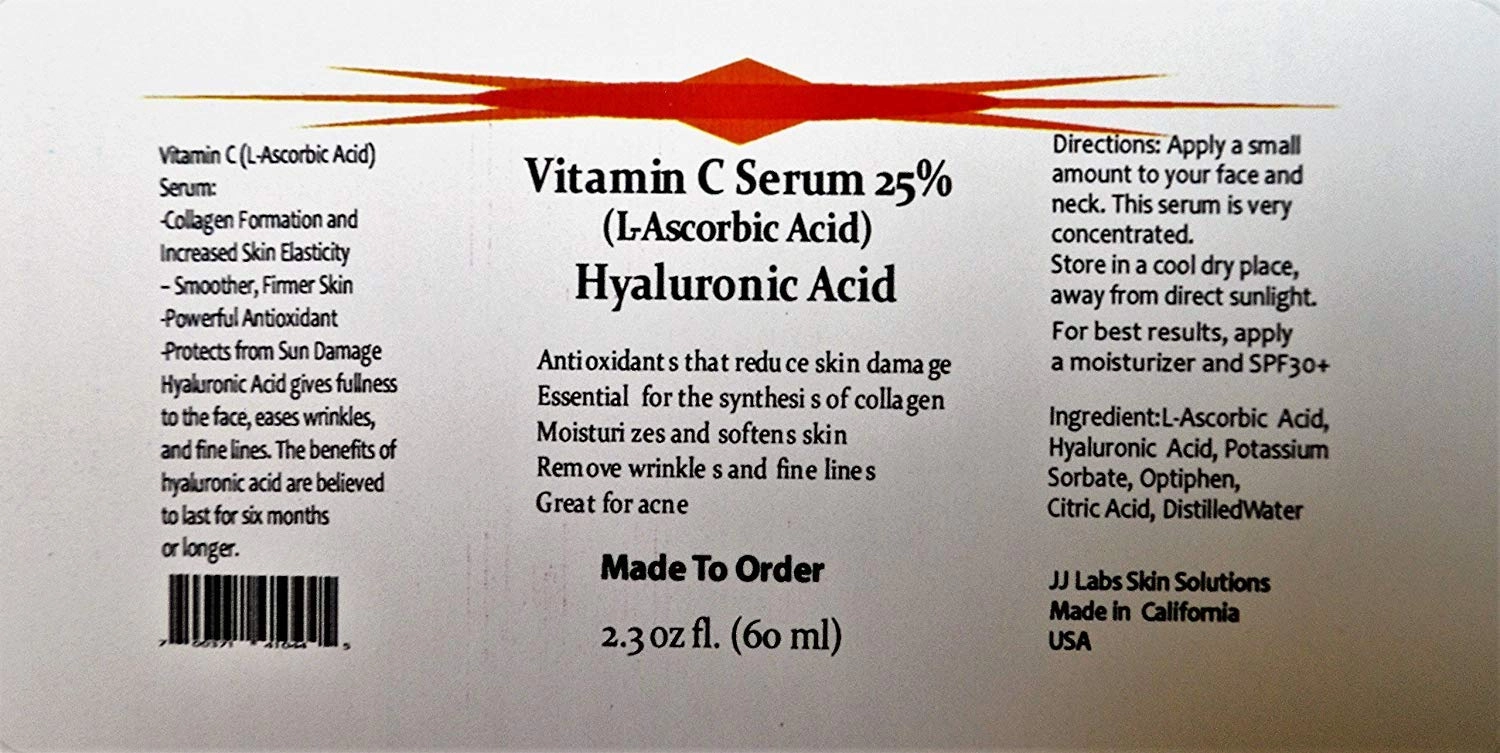 Vitamin C Skin Serum 25% (L-ascorbic Acid) with Pure Hyaluronic Acid Anti Aging Serum (2.3oz)