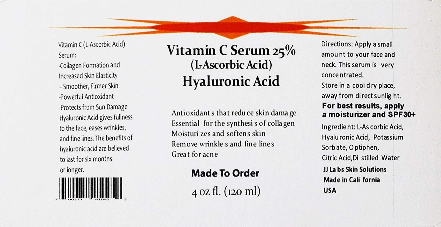 Vitamin C Skin Serum 25% (L-ascorbic Acid) with Pure Hyaluronic Acid Anti Aging Serum (4oz)