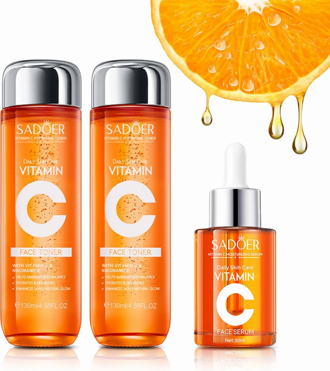 Vitamin C Skincare Kit - 2x Toners & 1x Serum with Niacinamide   Hyaluronic Acid | Hydration Prep,Skin Texture Support | TikTok Viral Trio Set , Unique Gift for Women