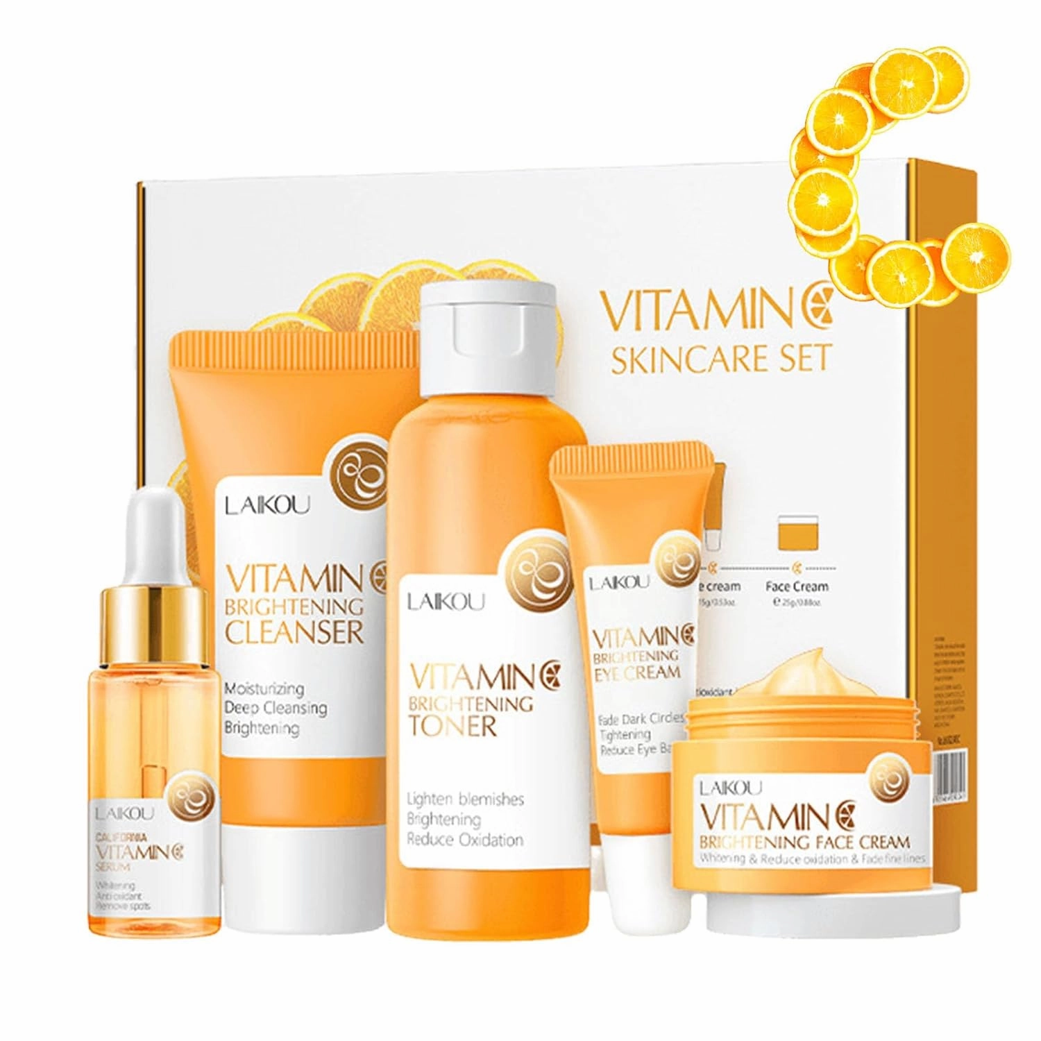 Vitamin C Skincare Set,Skincare Gifts for Women Teenage Girls,Day & Night Skincare Gift Set Skin Care Sets & kits - Cleanser, Toner, Face Serum, Face Cream, And Eye Cream(5 PCS)